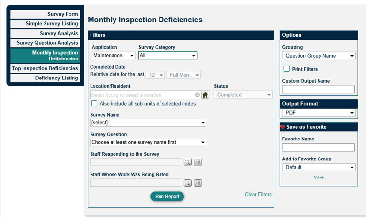 Monthly Inspection Deficiencies